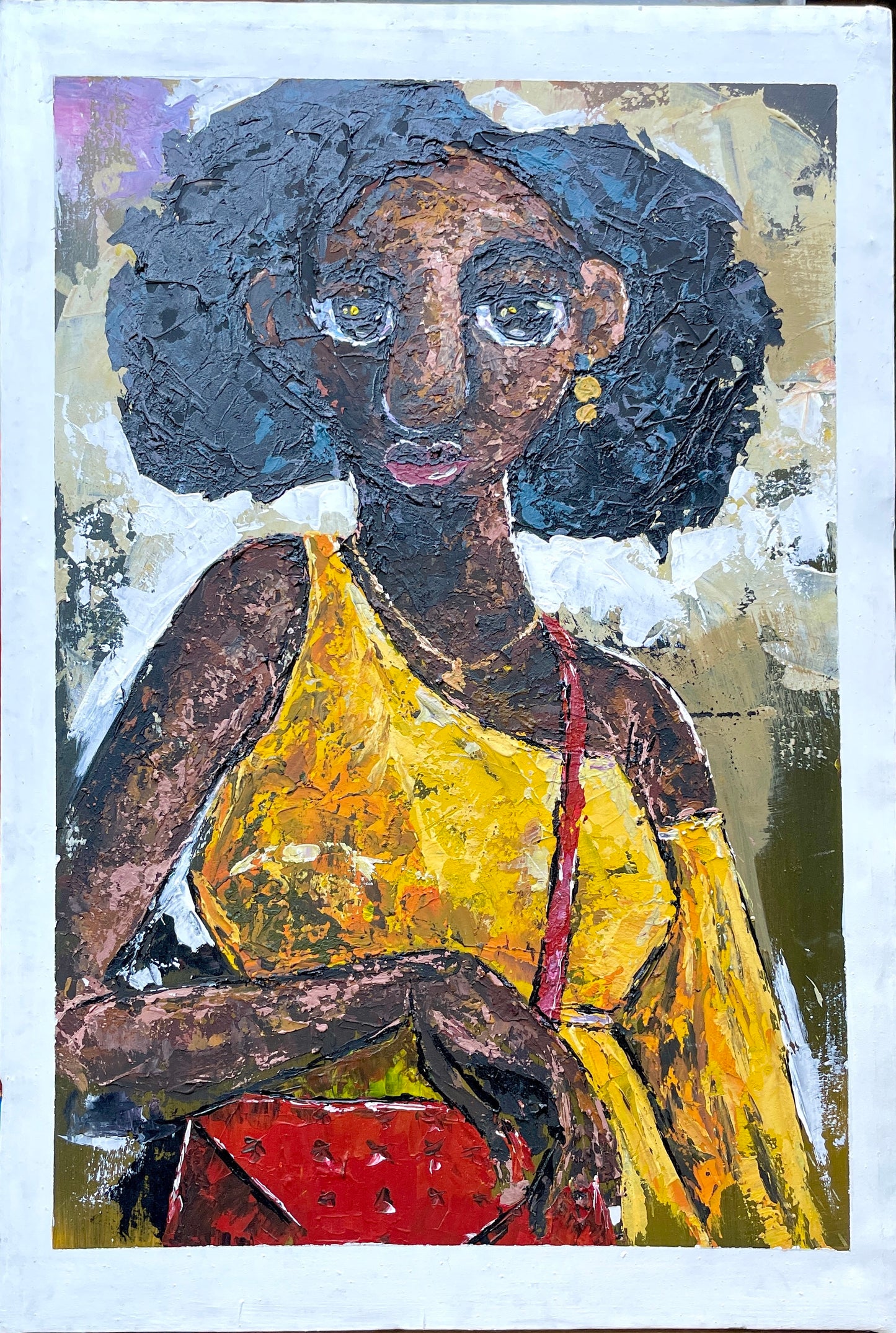 Less Human 3 acrylic on canvas painting by Nigerian artist Falex third panel of triptych series
