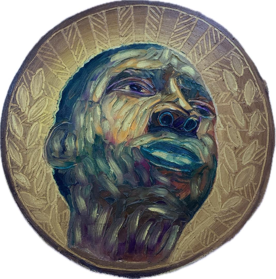 The Untitled oil on canvas painting by Nigerian artist Paul Ayihawu contemporary African art