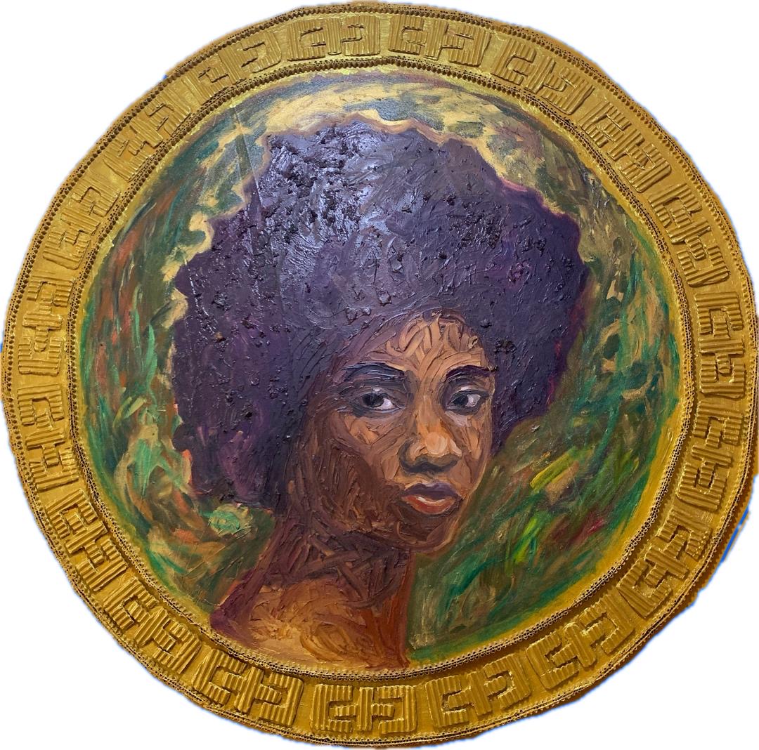 Whose Image Is This III mixed media on canvas by Nigerian artist Paul Ayihawu exploring identity