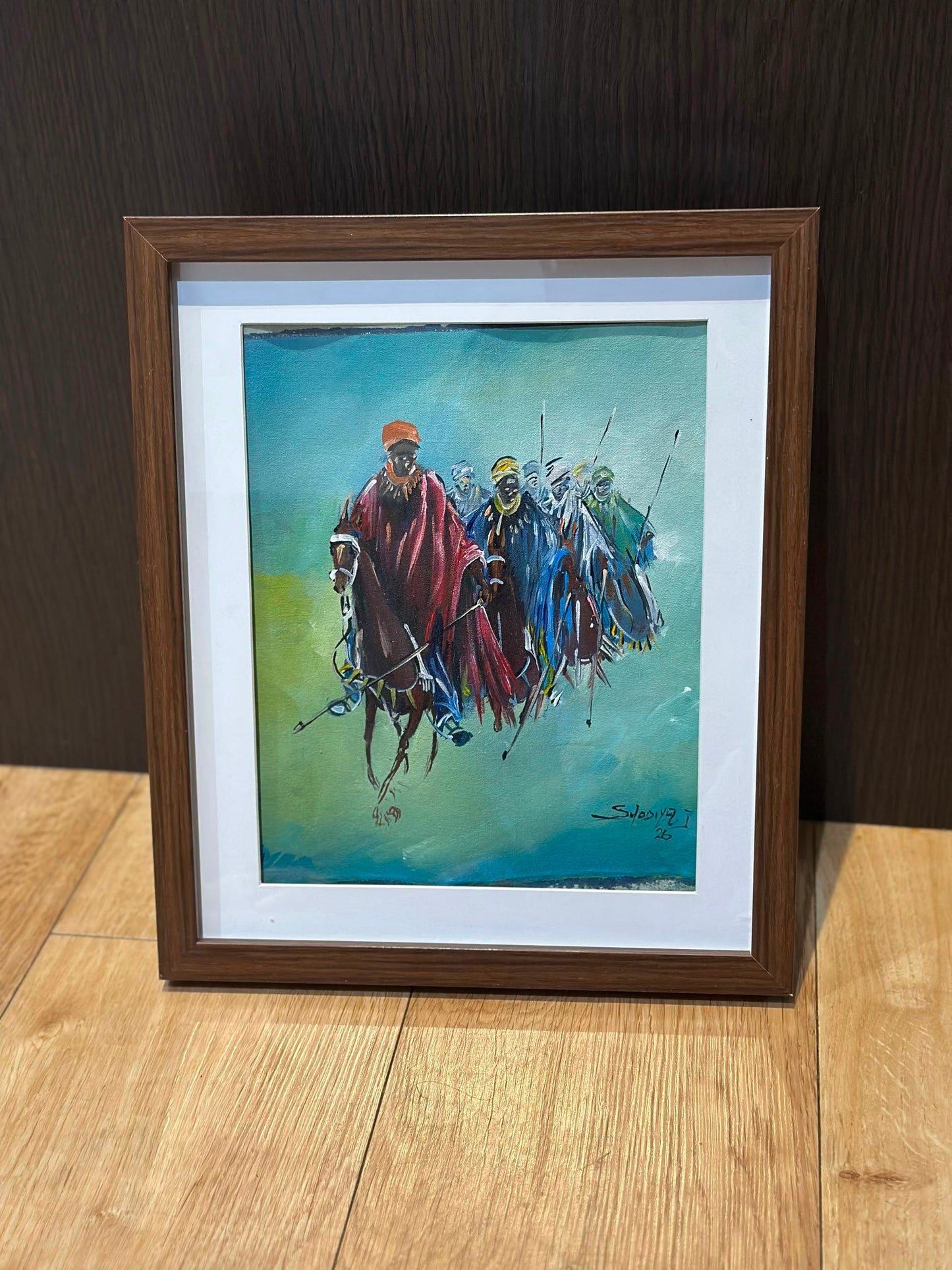 On Horseback - Original African Miniature Painting.