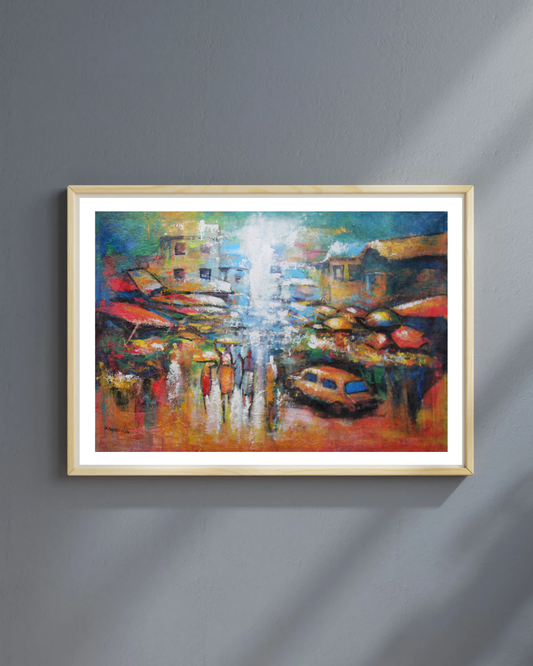 Hawkers in the street — African Abstract Canvas Wall Art, Original Acrylic Painting by Joseph Aransiola