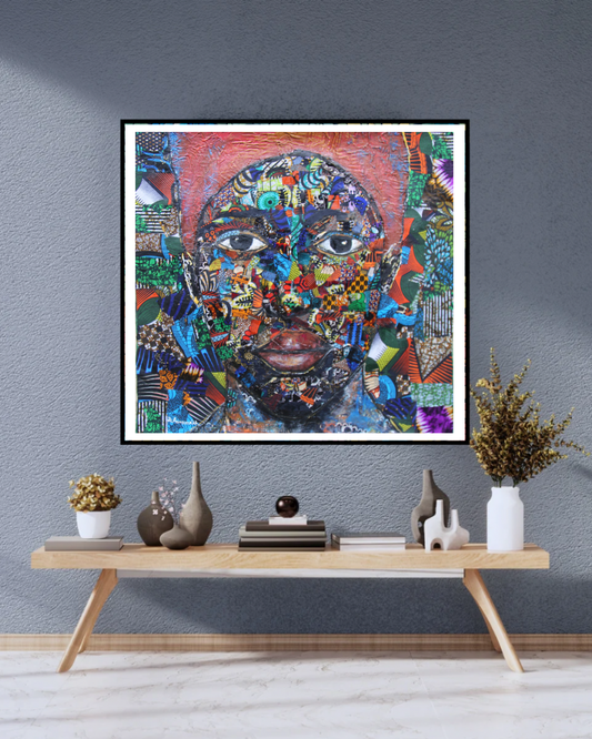 Into my Eyes— African Abstract Canvas Wall Art, Original Mixed Media Painting by Joseph Aransiola