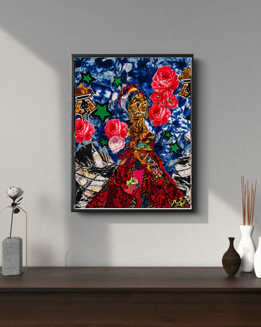 Lady Luck — African Abstract Wall Art, Original Fabric on Canvas Artwork by Don Saladin Generis