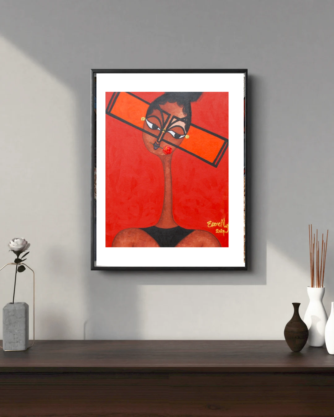You can find Joy, In Everything. - African Portrait Canvas Wall Art. Original Acrylic on Canvas painting by Nigerian artist Ekene May.