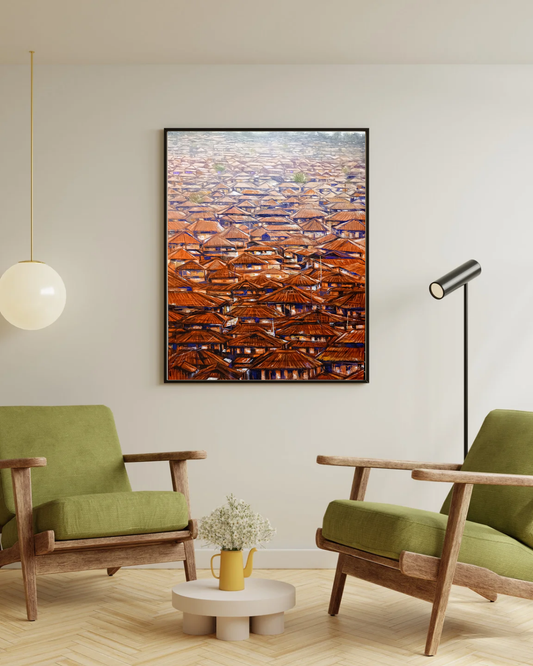 The Brown Roofs (Still Standing) — African Portrait Canvas Wall Art, Original Acrylic Painting by Omoniyi Gilbert