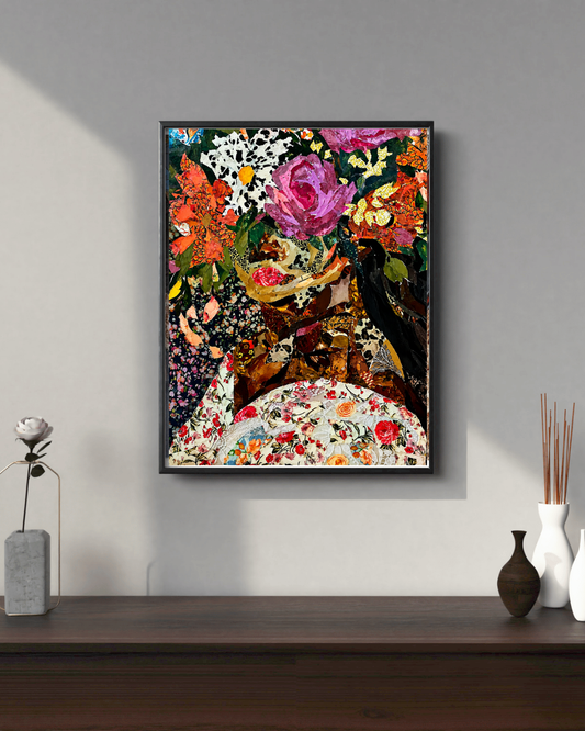 The Bloom-a-Lisa — African Abstract Wall Art, Original Fabric on Canvas Artwork by Don Saladin Generis