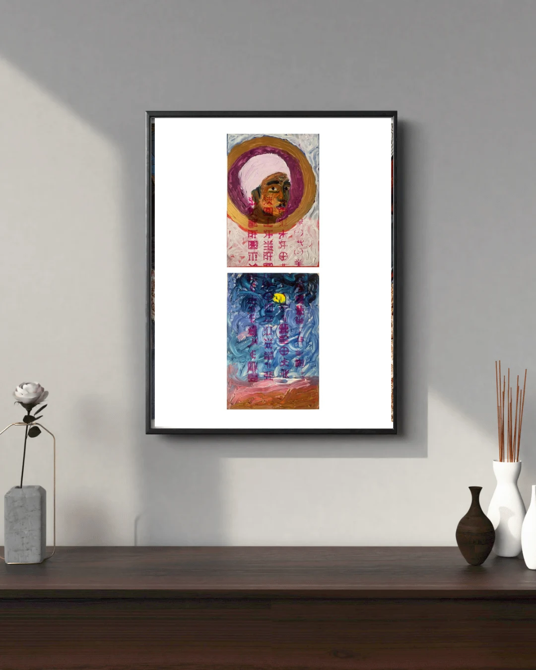 As it is written of me 2 - Contemporary African Art. Original Mixed media on Paper Diptych by Nigerian artist Paul Ahiyawu.