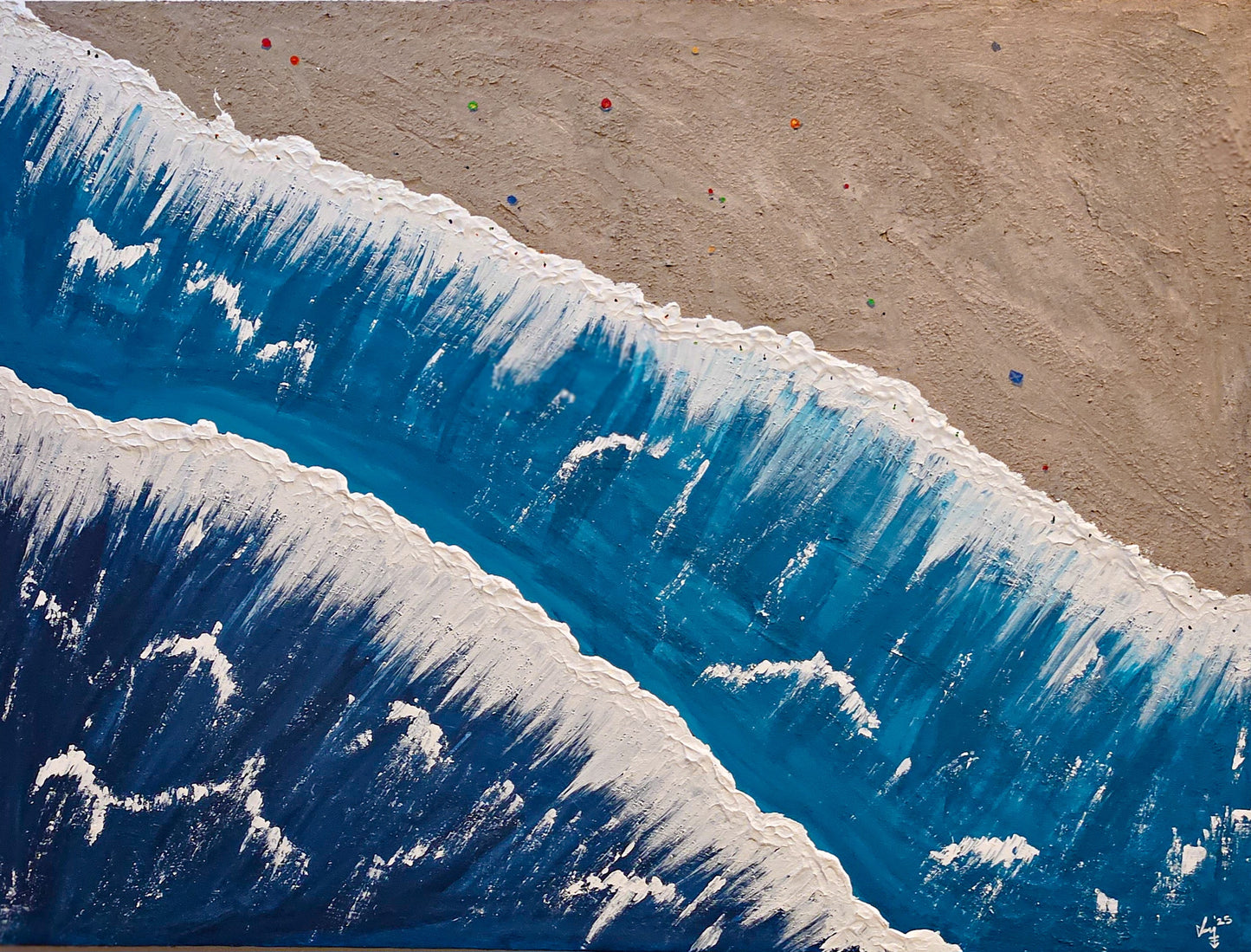 Beach view acrylic and sand on canvas by Nigerian artist Nerome contemporary African art