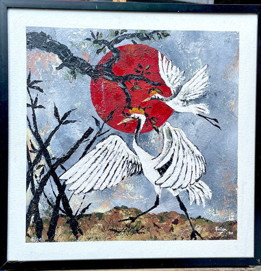 Seagul Fest Abundance acrylic on canvas painting by Nigerian artist Falex vibrant contemporary art