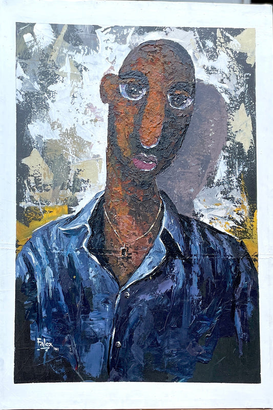 Less Human 2 acrylic on canvas painting by Nigerian artist Falex second panel of triptych series