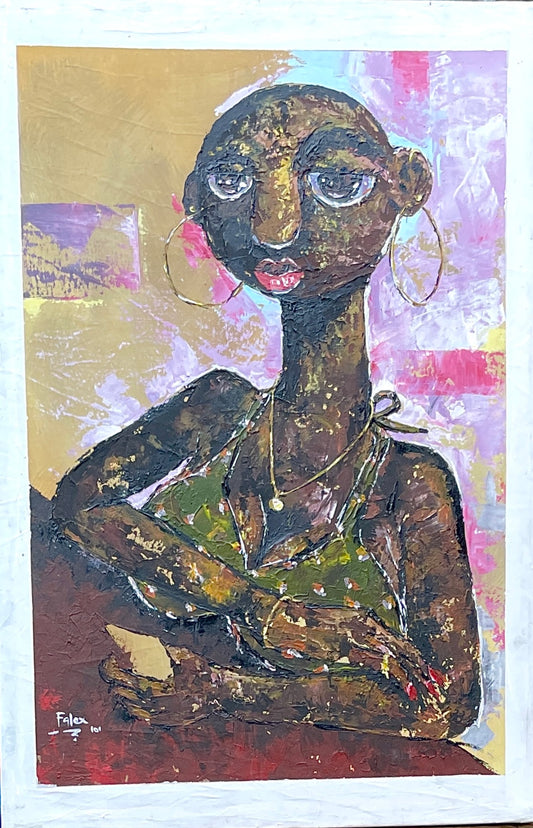 Less Human 1 acrylic on canvas painting by Nigerian artist Falex first panel of triptych series