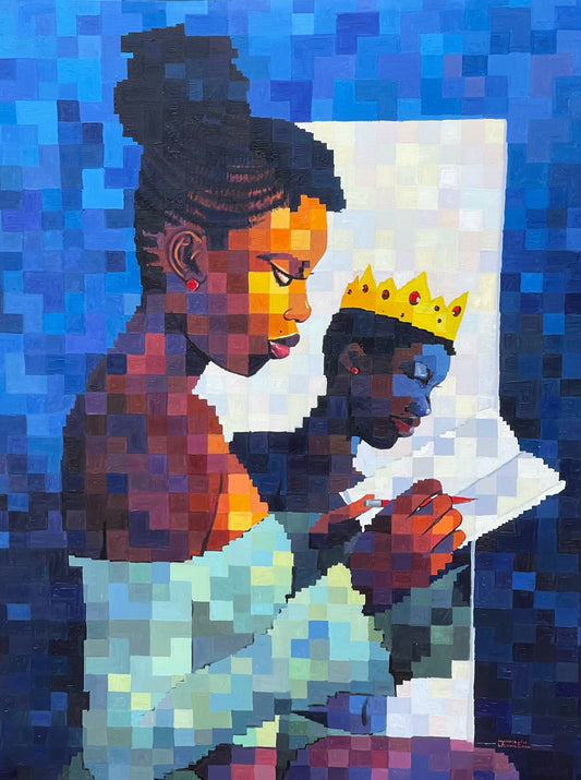 The one Who Paints Her Future II acrylic on canvas by Nigerian artist Olamilekan Okunade contemporary African art