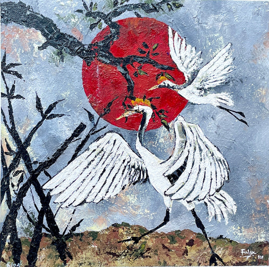 Seagul Fest (Abundance) acrylic on canvas by Nigerian artist Falex contemporary African art