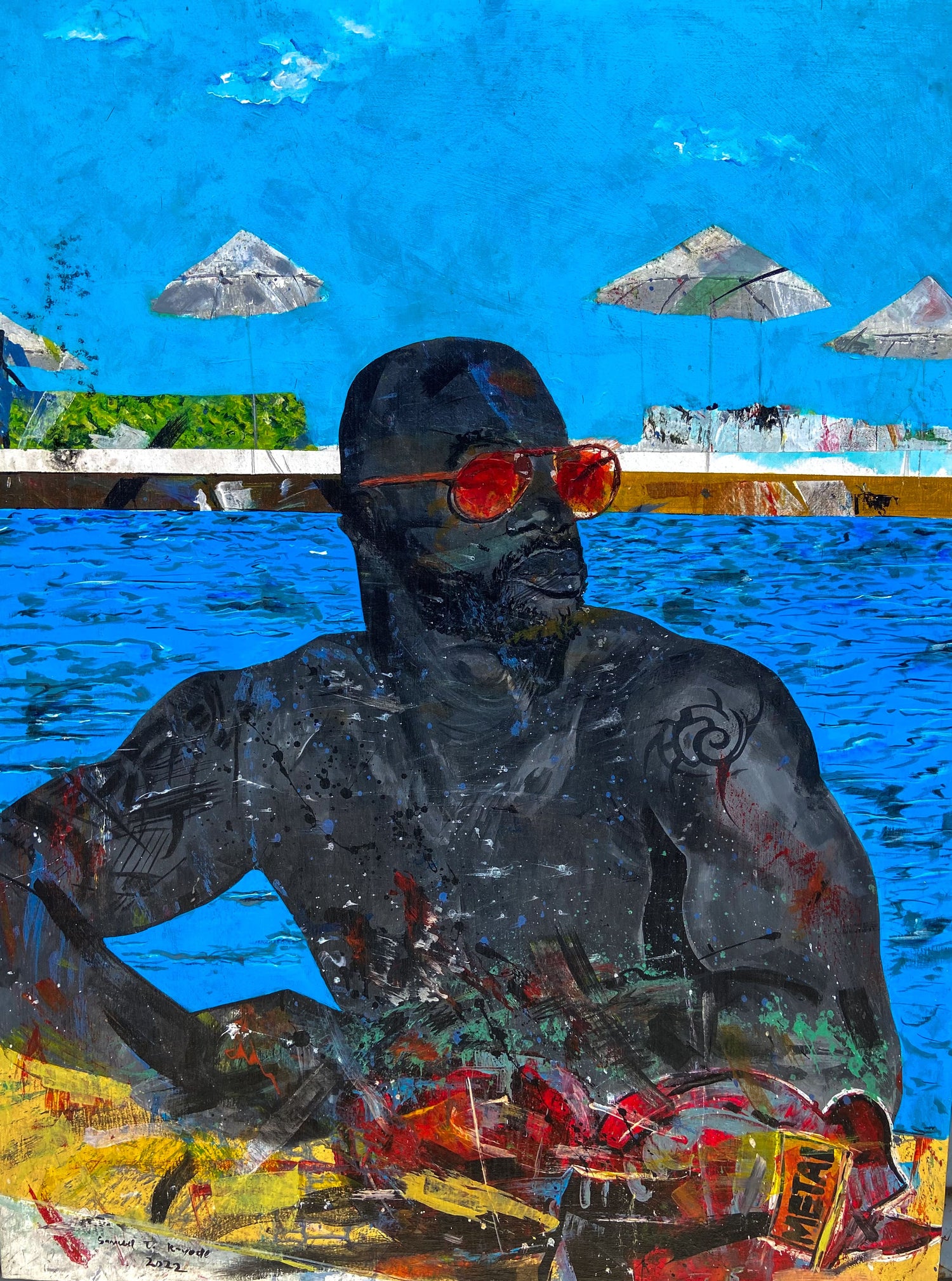 Boxer at the Beach - Original portrait painting by Samuel T Kayode - Contemporary African art