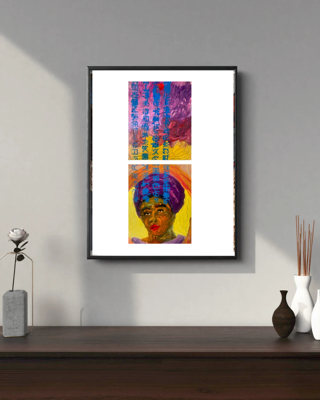 As it is written of me 4 - Contemporary African Art.  Original Mixed media on Paper Diptych by Nigerian artist Paul Ahiyawu.