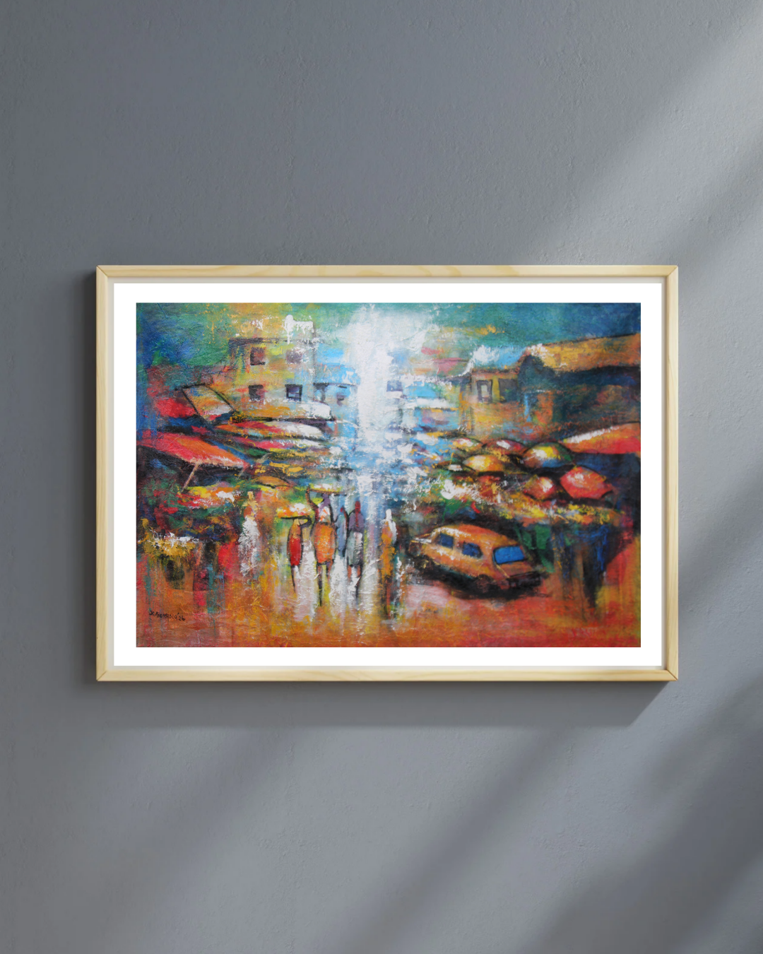 Hawkers in the street — African Abstract Canvas Wall Art, Original Acrylic Painting by Joseph Aransiola
