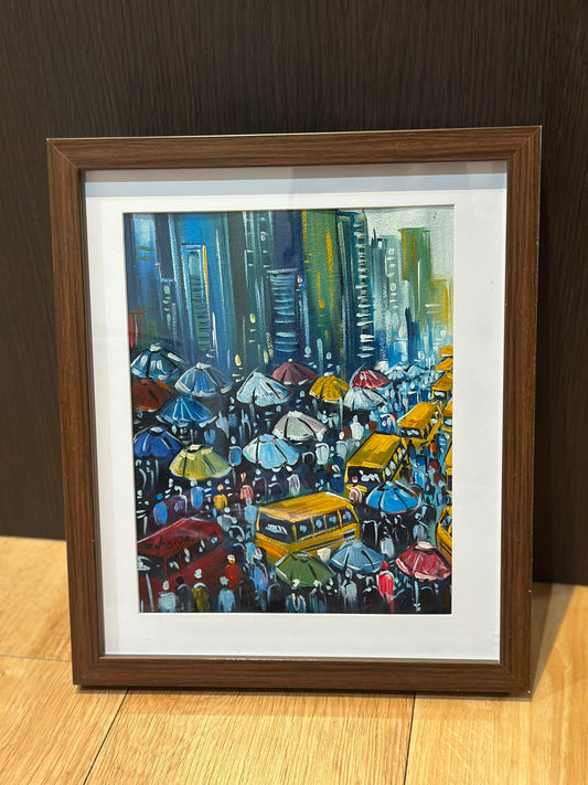 Market Chaos 2 - Original African Miniature Painting.