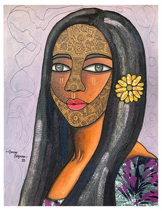 Beauty Behind The Scars 2 by Benjamin Omoike. African Wall Art. Original Mixed Media On Canvas Painting By Nigerian Artist Benjamin Omoike