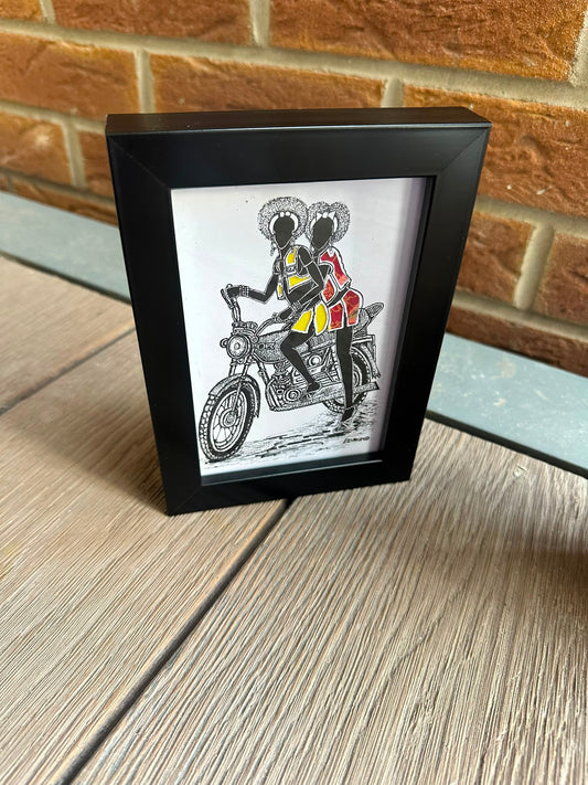Cycling Together - Original African Miniature Painting.