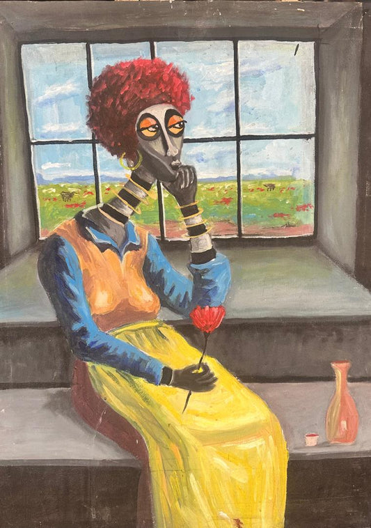 Our Lady of Deep Thoughts— African Portrait Canvas Wall Art, Original Acrylic Painting by Uchenna Okeke