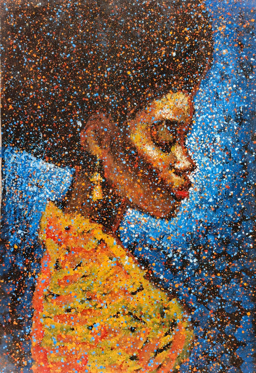 As I Reminisce — African Portrait Canvas Wall Art, Original Oil Painting by Matosan Okoh