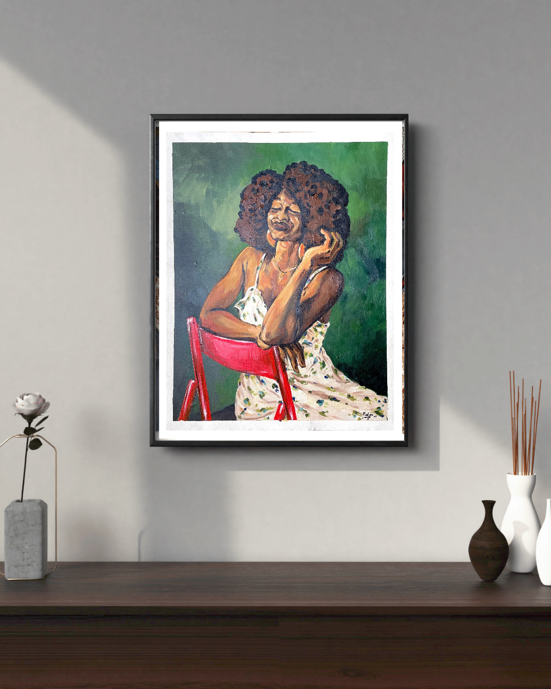 Sitting Beauty — African Portrait Canvas Wall Art, Original Acrylic Painting by Falex