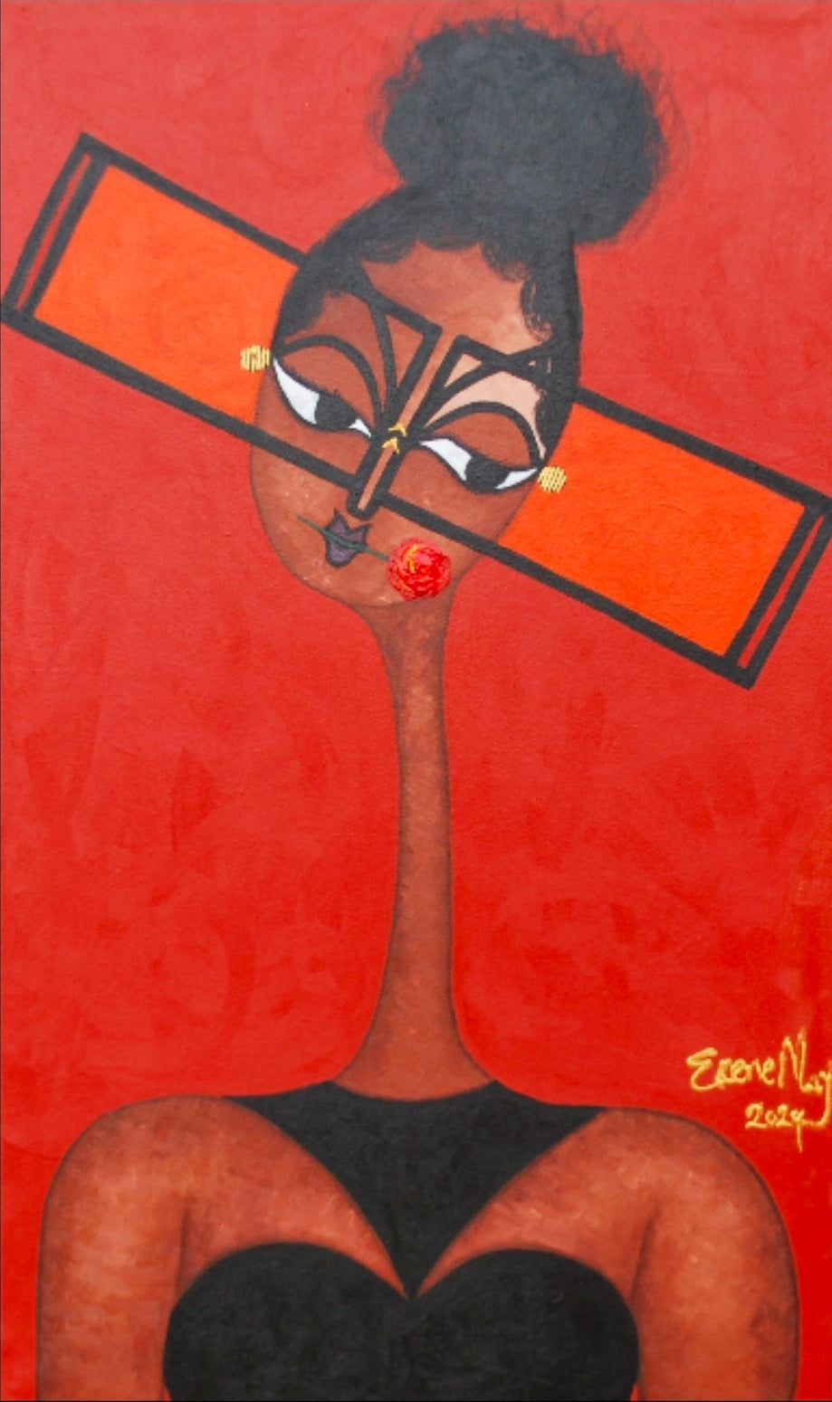 You can find Joy, In Everything. - African Portrait Canvas Wall Art. Original Acrylic on Canvas painting by Nigerian artist Ekene May.