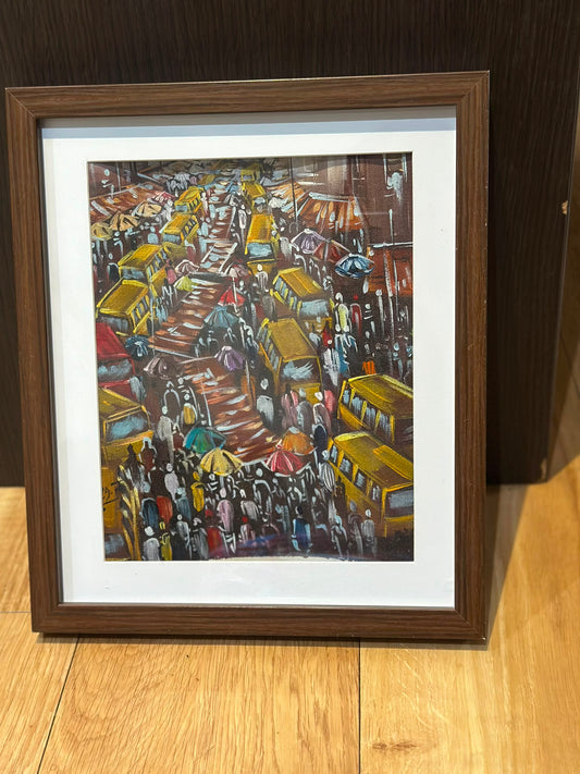 Market Chaos - Original African Miniature Painting.