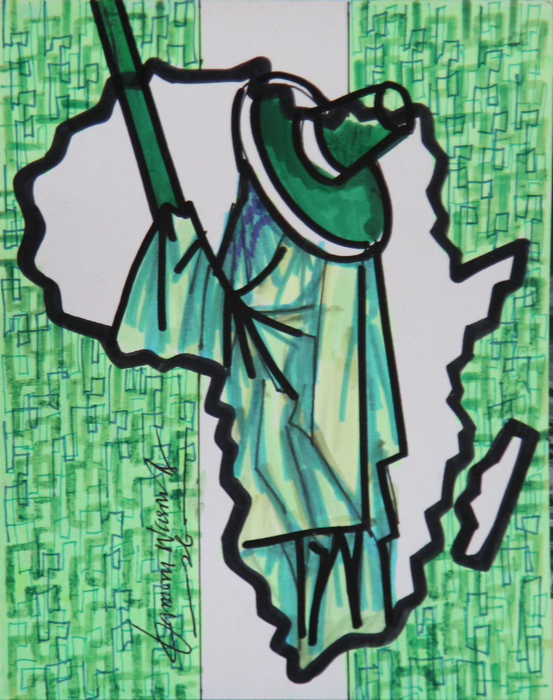 Masquerade din Eyo. African Decorative Art. A Collection of Eyo Festival Themed Miniature Paintings by Nigerian Artist Daminu Wasiu.