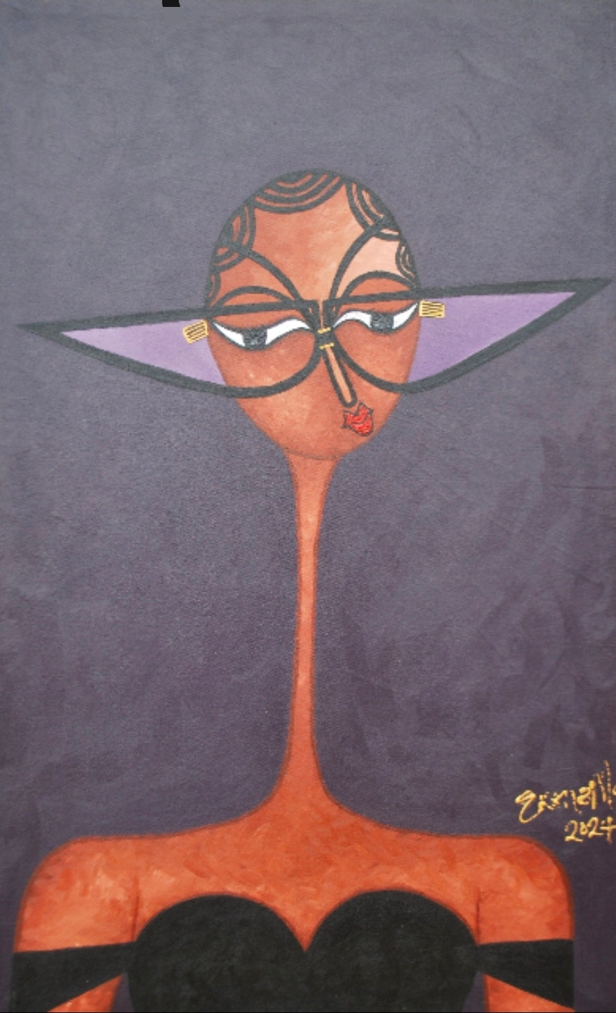Don't leave your coffee alone, for too long. - African Portrait Canvas Wall Art. Original Acrylic on Canvas painting by Nigerian artist Ekene May.