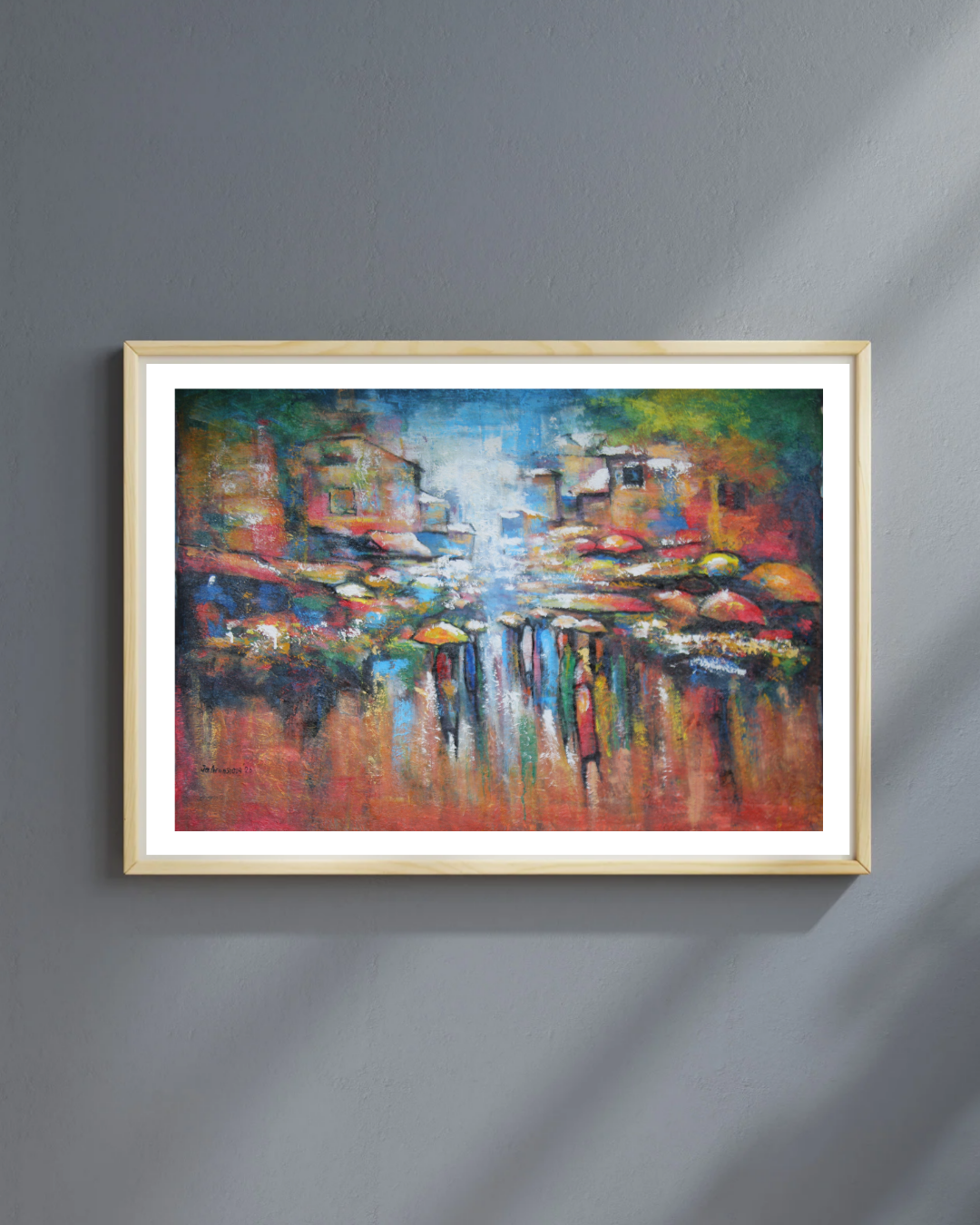 Market Day — African Abstract Canvas Wall Art, Original Acrylic Painting by Joseph Aransiola