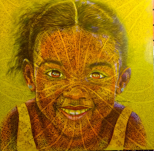Golden Soul — African Portrait Canvas Wall Art, Original Acrylic Painting by Omoniyi Gilbert