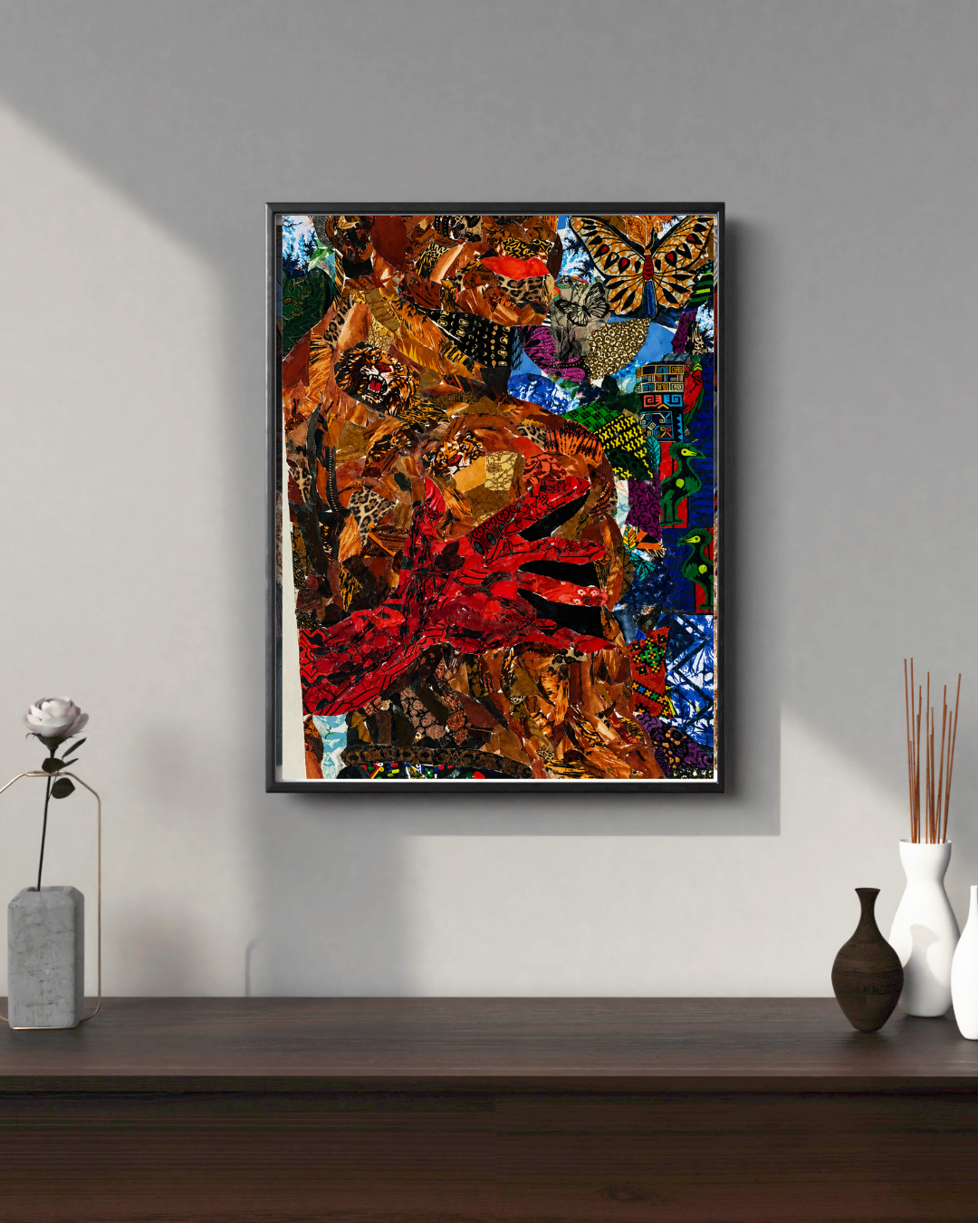 Souled Out— African Abstract Wall Art, Original Fabric on Canvas Artwork by Don Saladin Generis