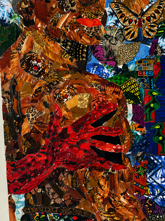 Souled Out— African Abstract Wall Art, Original Fabric on Canvas Artwork by Don Saladin Generis