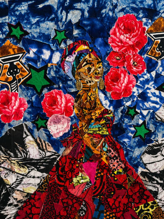 Lady Luck — African Abstract Wall Art, Original Fabric on Canvas Artwork by Don Saladin Generis