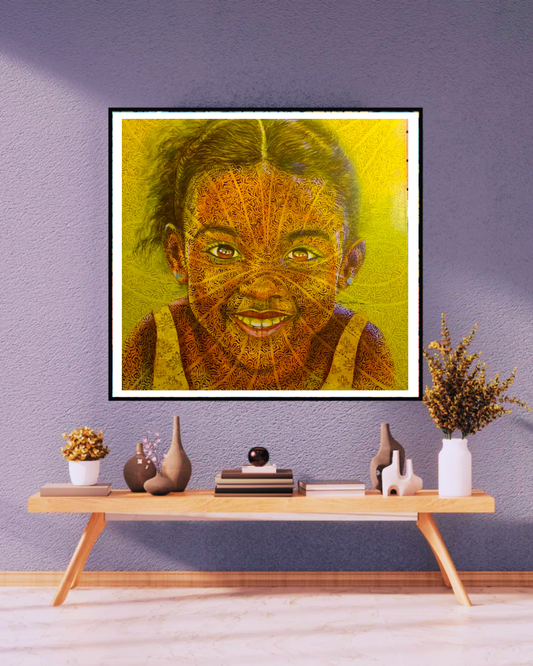 Golden Soul — African Portrait Canvas Wall Art, Original Acrylic Painting by Omoniyi Gilbert