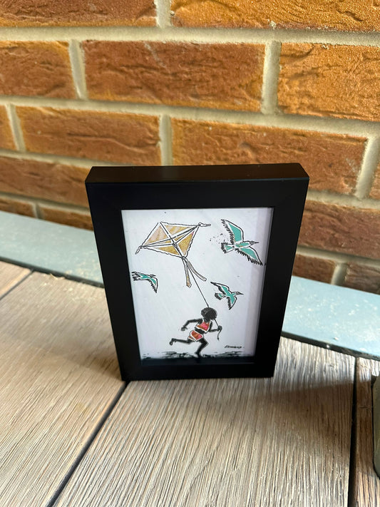 Kite Flying - Original African Miniature Painting.