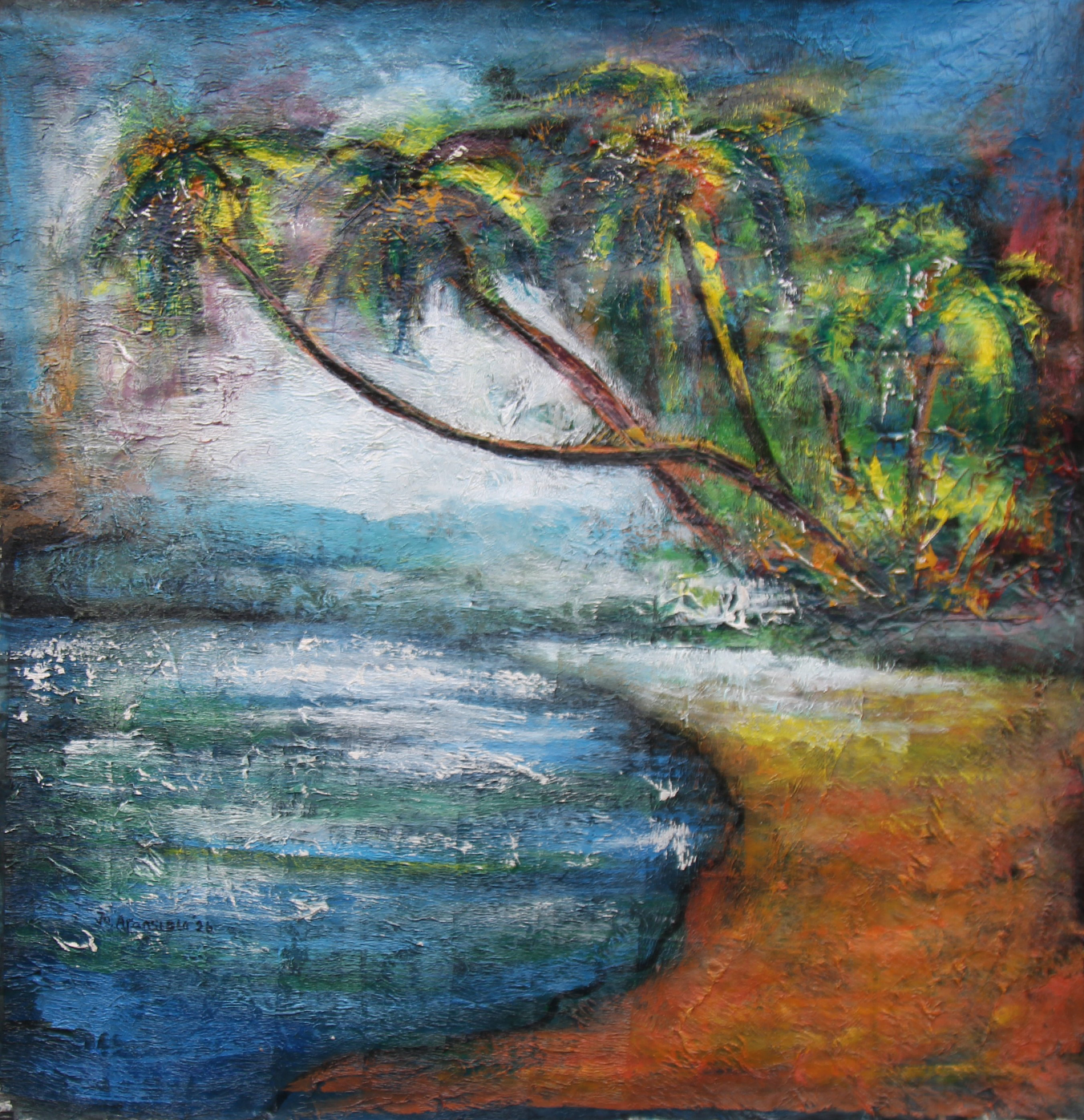 Lake Day — African Abstract Canvas Wall Art, Original Acrylic Painting by Joseph Aransiola