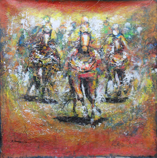 Polo Club — African Abstract Canvas Wall Art, Original Acrylic Painting by Joseph Aransiola