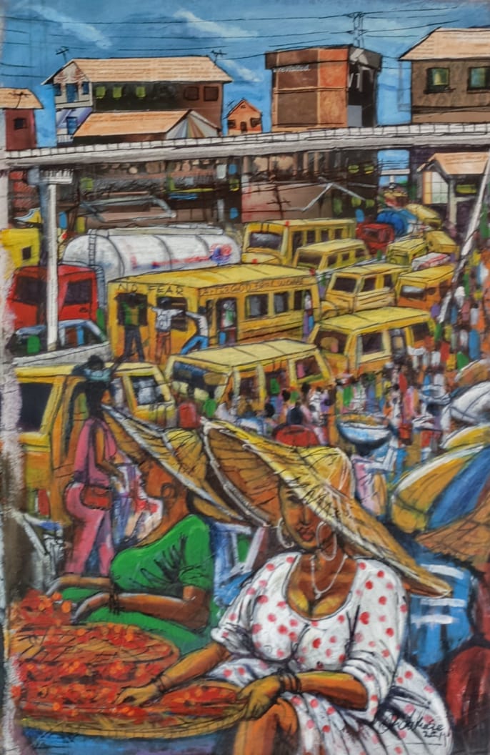 Okada way - African Wall Art. Original Mixed Media On Canvas Diptych Painting By The Okechukwus