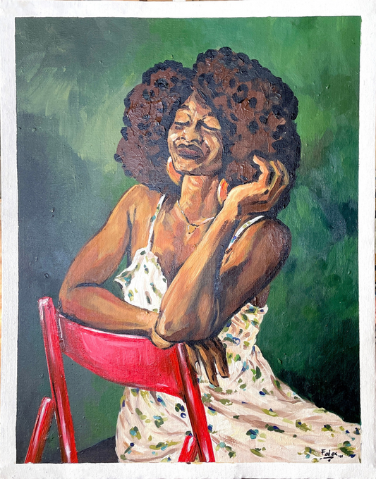 Sitting Beauty — African Portrait Canvas Wall Art, Original Acrylic Painting by Falex