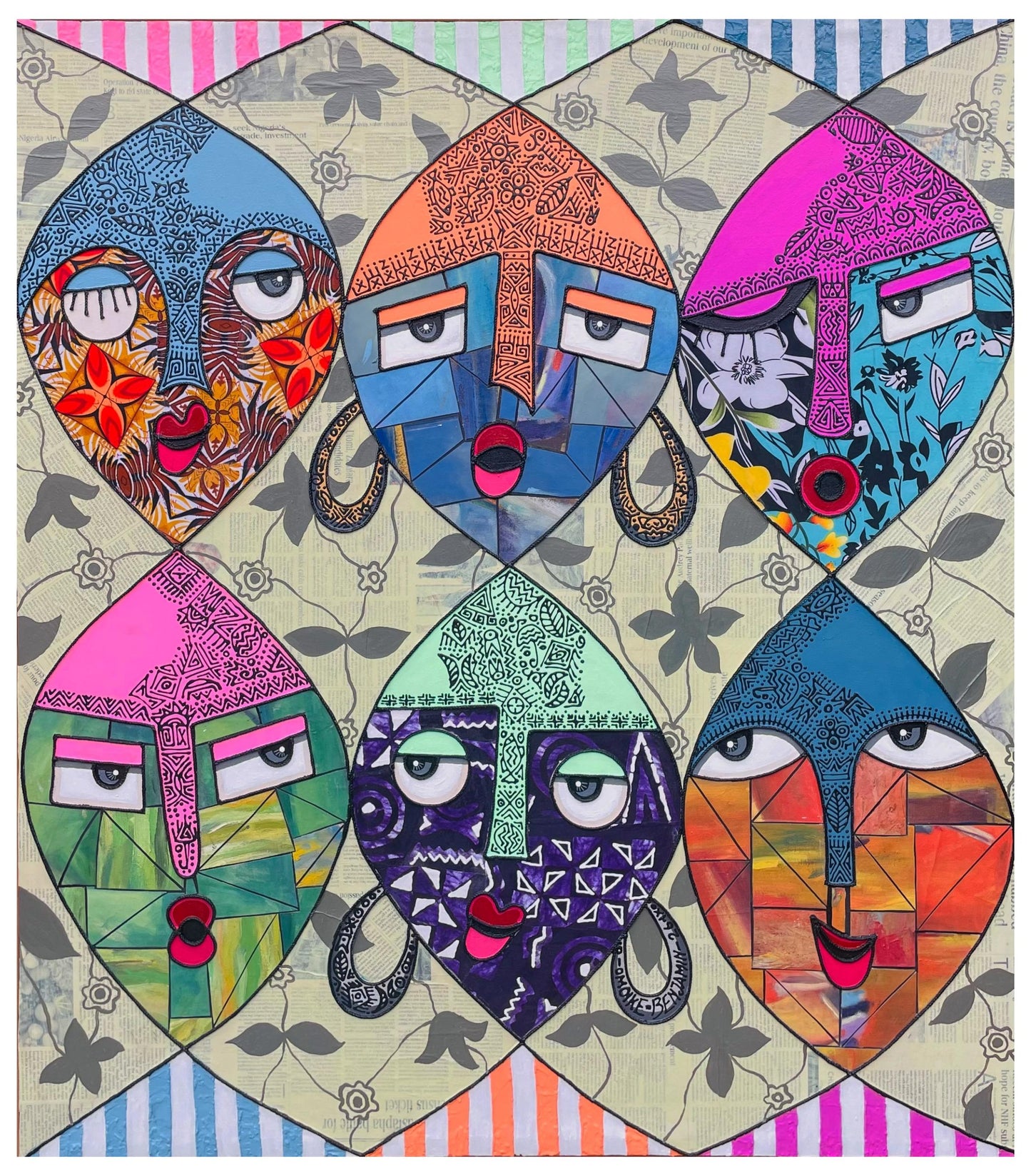 Fragments Of Identity by Benjamin Omoike - African Living Room Art. Original Mixed Media art by Benjamin Omoike.
