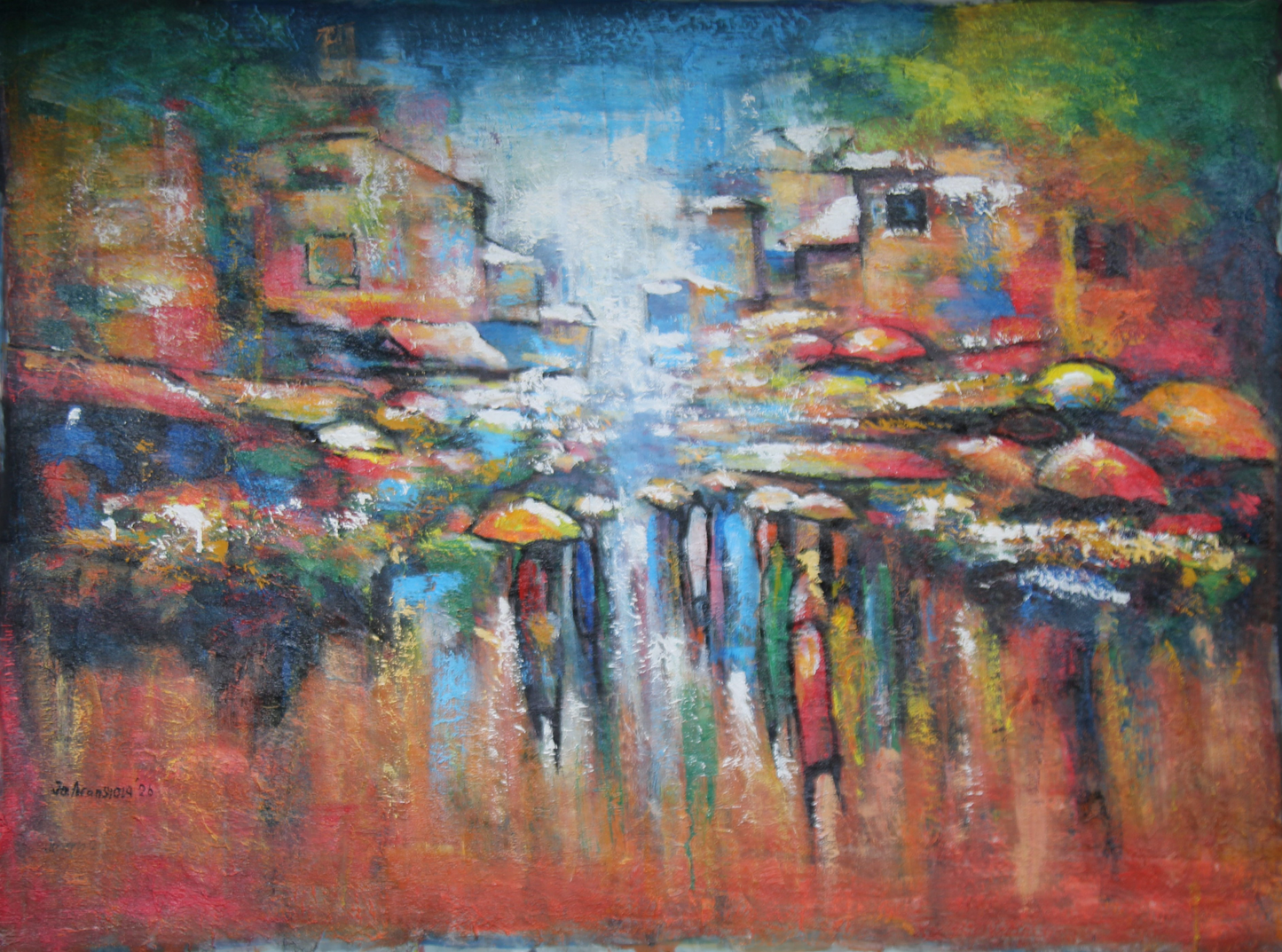 Market Day — African Abstract Canvas Wall Art, Original Acrylic Painting by Joseph Aransiola