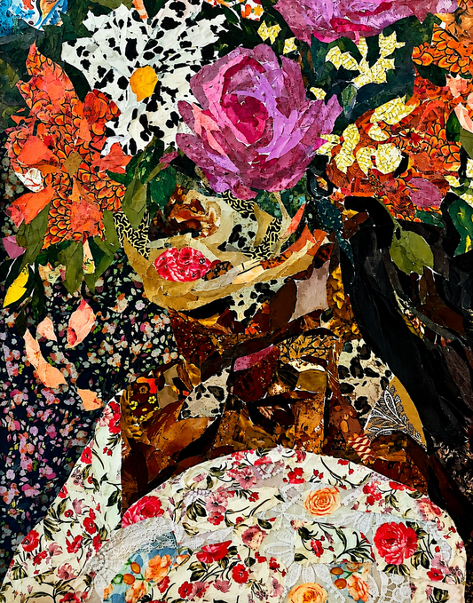 The Bloom-a-Lisa — African Abstract Wall Art, Original Fabric on Canvas Artwork by Don Saladin Generis