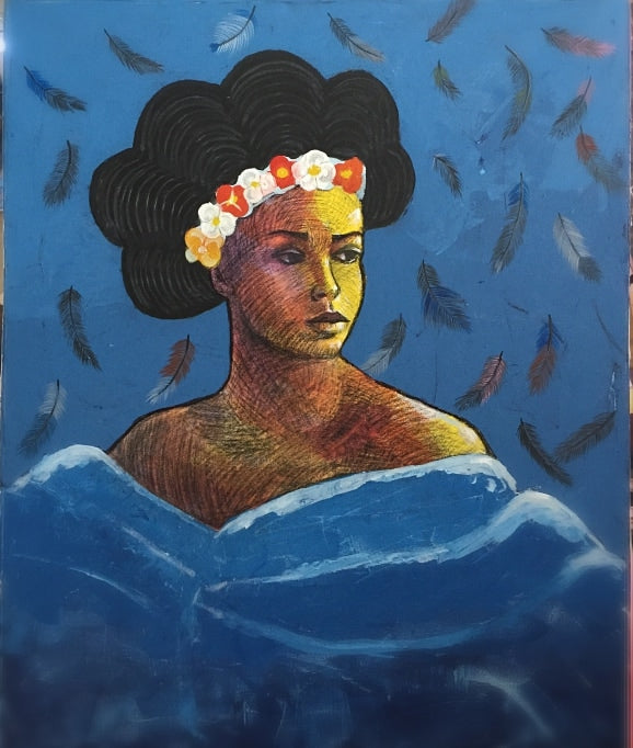 Blue Garment - Original portrait painting by Sadiq Adeleke - Contemporary African art